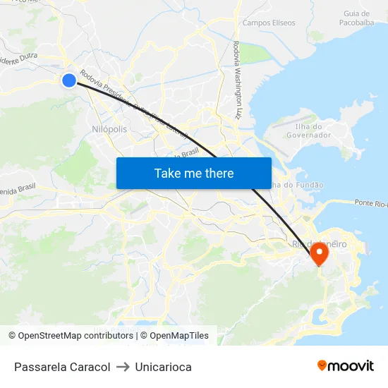 Passarela Caracol to Unicarioca map