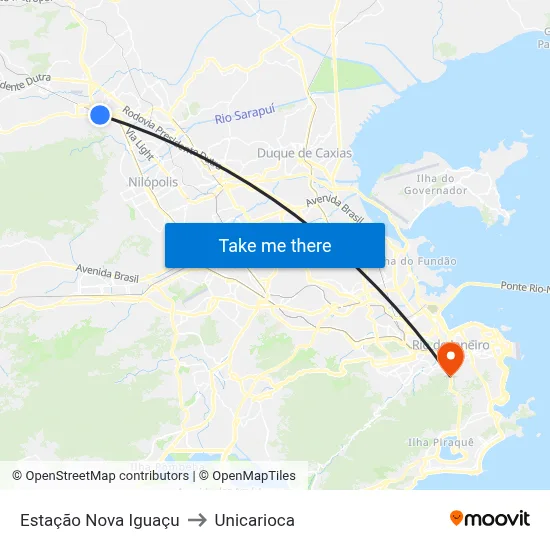 Estação Nova Iguaçu to Unicarioca map