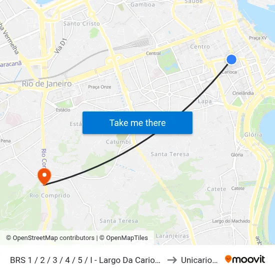 BRS 1 / 2 / 3 / 4 / 5 / I - Largo Da Carioca to Unicarioca map
