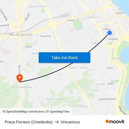 Praça Floriano (Cinelândia) to Unicarioca map