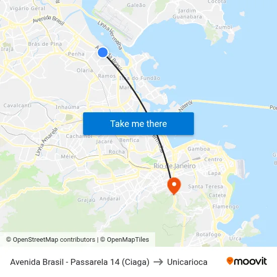 Avenida Brasil - Passarela 14 (Ciaga) to Unicarioca map