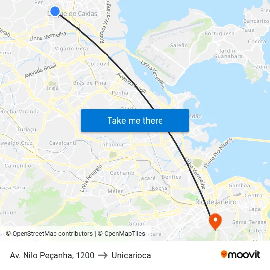 Av. Nilo Peçanha, 1200 to Unicarioca map