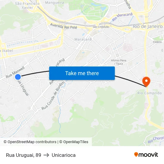 Rua Uruguai, 89 to Unicarioca map