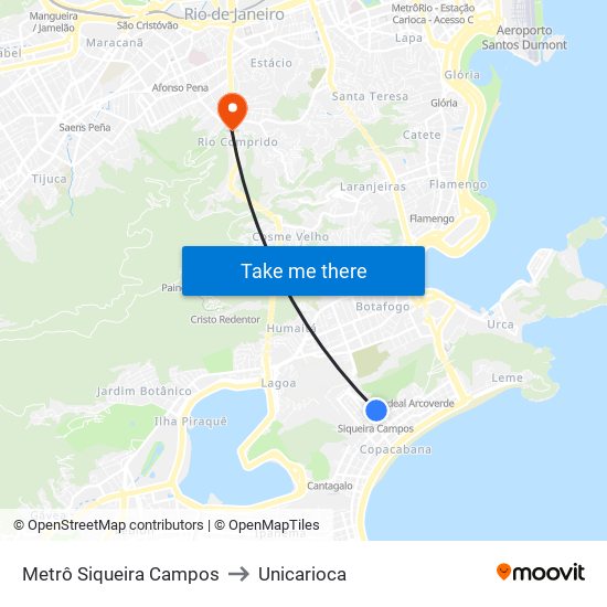 Metrô Siqueira Campos to Unicarioca map