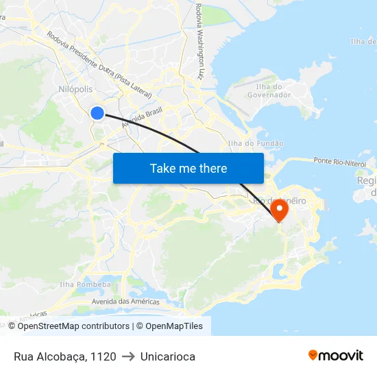 Rua Alcobaça, 1120 to Unicarioca map