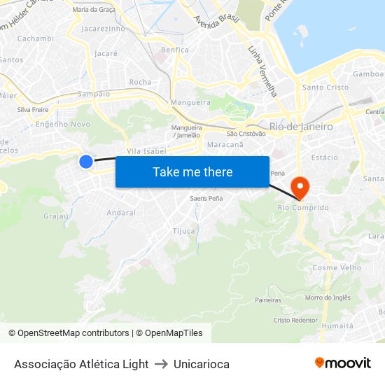 Associação Atlética Light to Unicarioca map