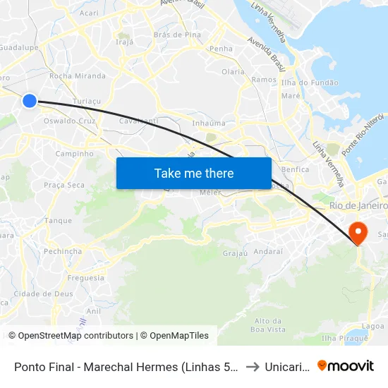 Ponto Final - Marechal Hermes (Linhas 570p E 731) to Unicarioca map