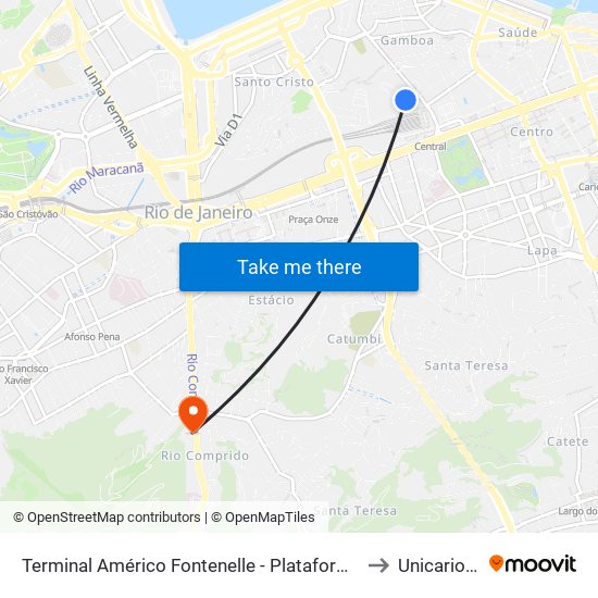 Terminal Américo Fontenelle - Plataforma C to Unicarioca map