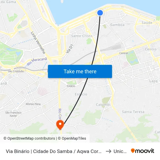 Via Binário | Cidade Do Samba / Aqwa Corporate (Sentido Rodoviária) to Unicarioca map