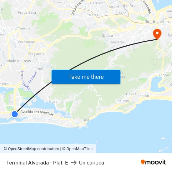 Terminal Alvorada - Plat. E to Unicarioca map