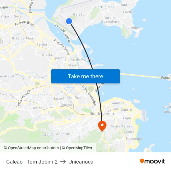 Galeão - Tom Jobim 2 to Unicarioca map