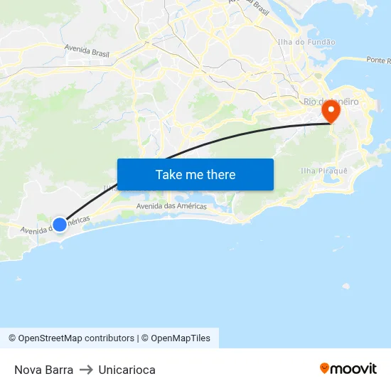 Nova Barra to Unicarioca map