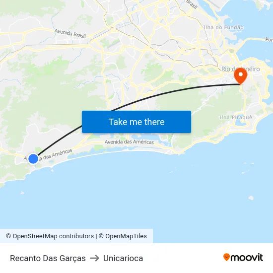Recanto Das Garças to Unicarioca map