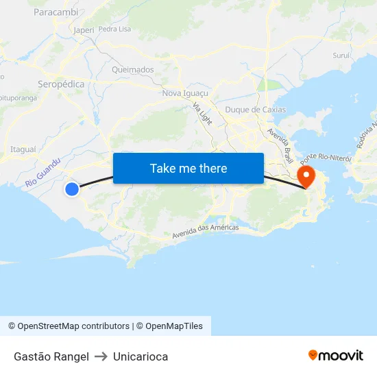 Gastão Rangel to Unicarioca map