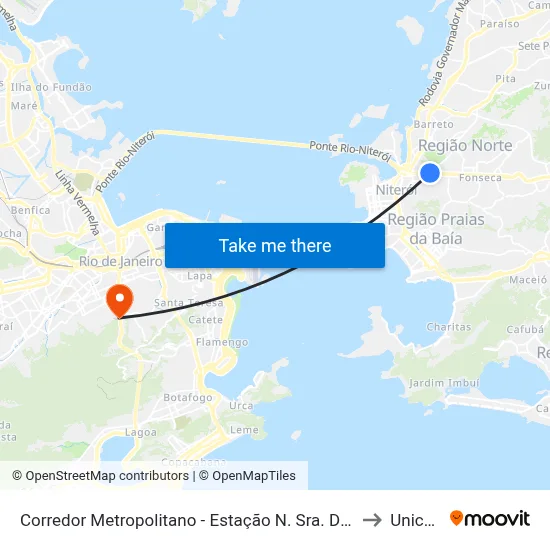 Corredor Metropolitano - Estação N. Sra. Dos Mercês (Sentido Ponte) to Unicarioca map