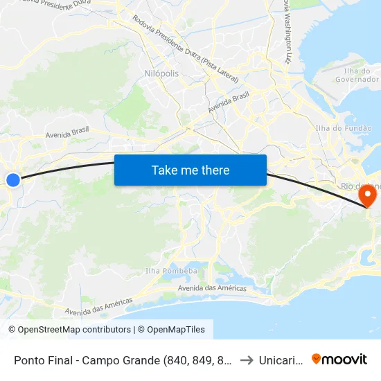Ponto Final - Campo Grande (840, 849, 825 E 868) to Unicarioca map