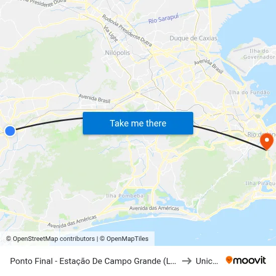Ponto Final - Estação De Campo Grande (Linhas 822, 842, 869 E 893) to Unicarioca map