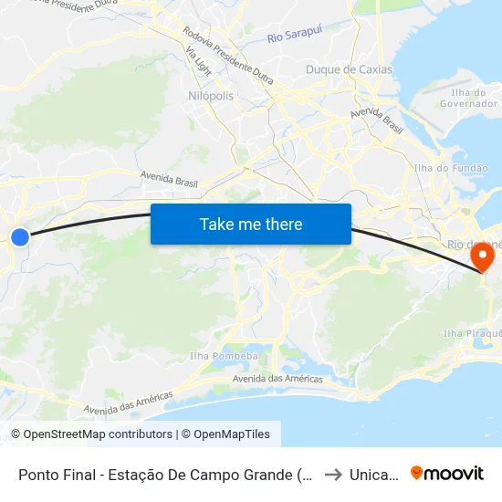 Ponto Final - Estação De Campo Grande (731, 790 E Sv790) to Unicarioca map