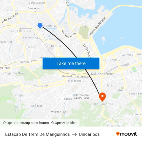 Estação De Trem De Manguinhos to Unicarioca map