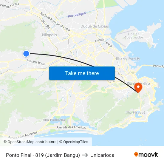 Ponto Final - 819 (Jardim Bangu) to Unicarioca map