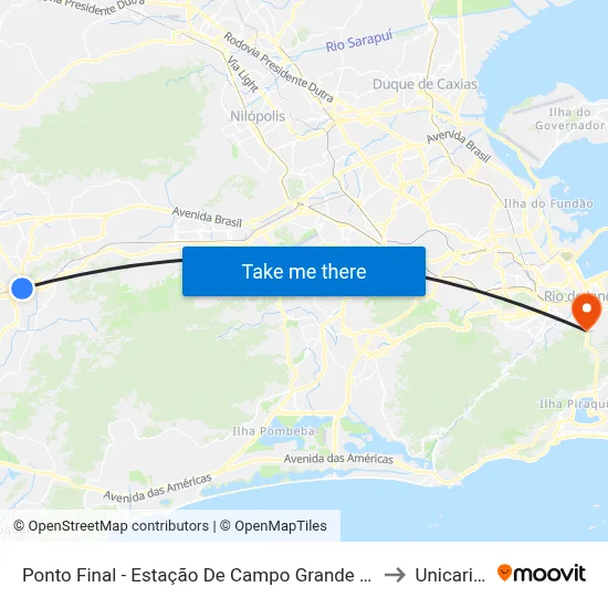 Ponto Final - Estação De Campo Grande (821/841)) to Unicarioca map