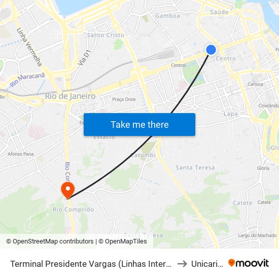 Terminal Presidente Vargas (Linhas Intermunicipais) to Unicarioca map