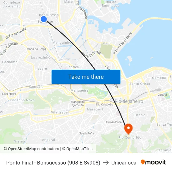 Ponto Final - Bonsucesso (908 E Sv908) to Unicarioca map