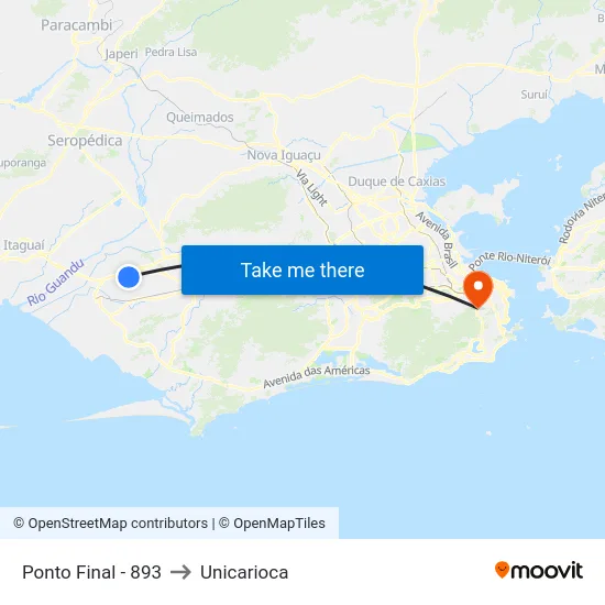 Ponto Final - 893 to Unicarioca map