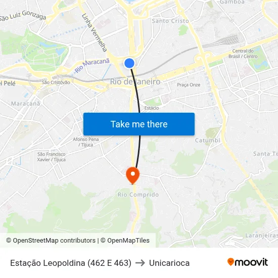 Estação Leopoldina (462 E 463) to Unicarioca map