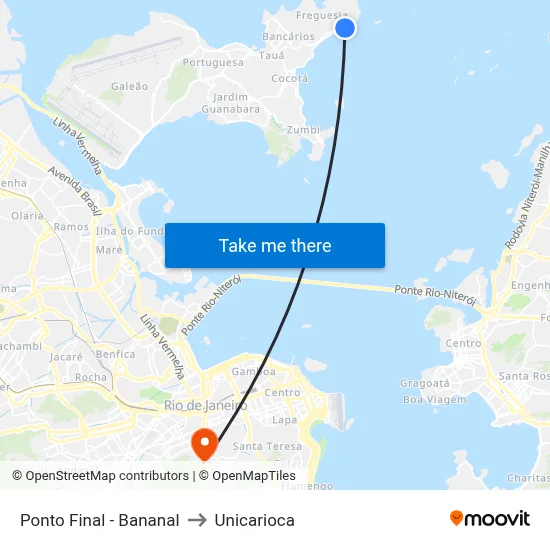 Ponto Final - Bananal to Unicarioca map