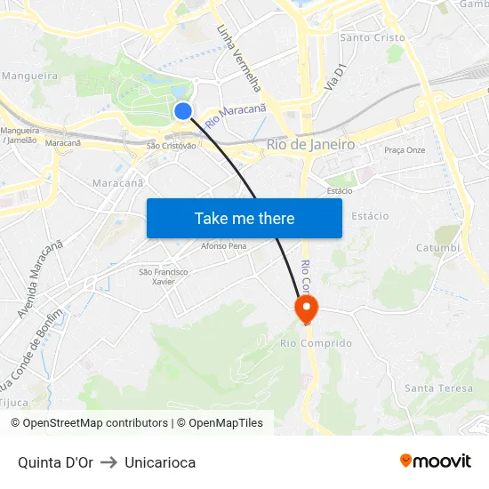Quinta D'Or to Unicarioca map