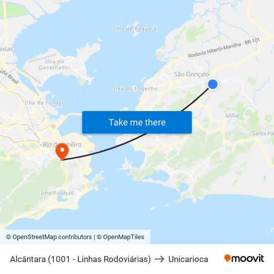 Alcântara (1001 - Linhas Rodoviárias) to Unicarioca map