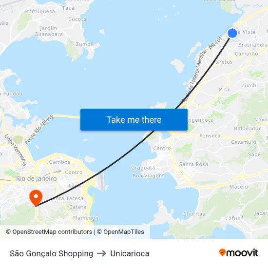 São Gonçalo Shopping to Unicarioca map