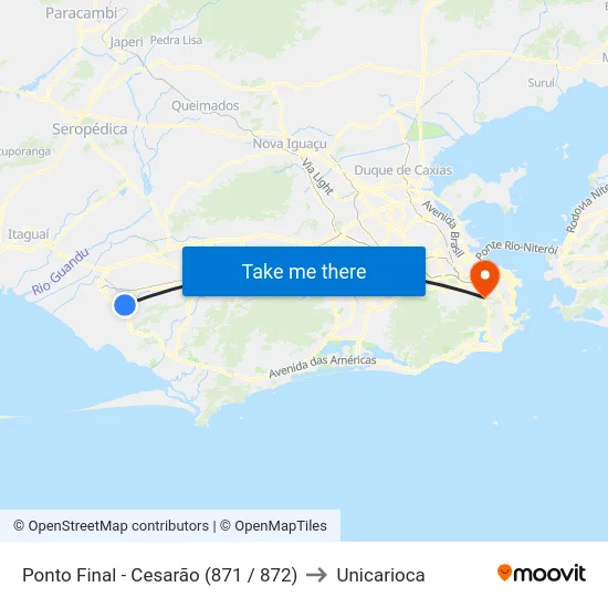 Ponto Final - Cesarão (871 / 872) to Unicarioca map