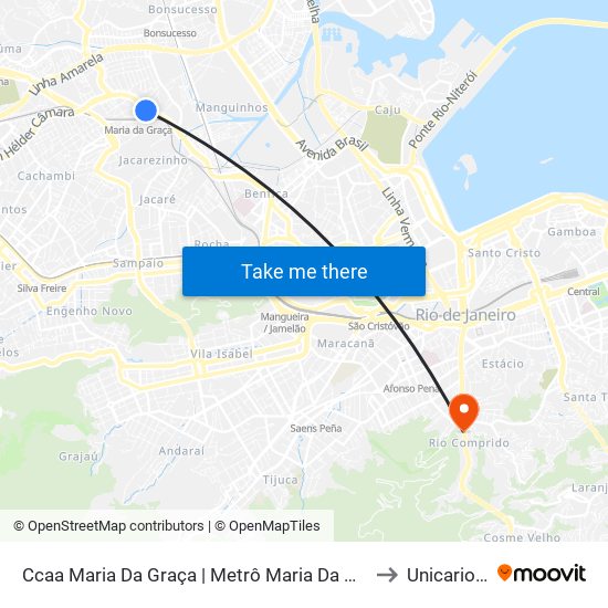 Ccaa Maria Da Graça | Metrô Maria Da Graça to Unicarioca map