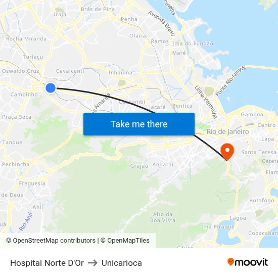 Hospital Norte D'Or to Unicarioca map