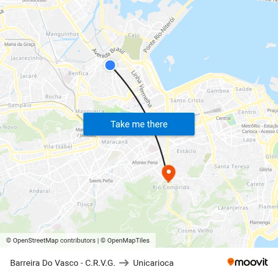 Barreira Do Vasco - C.R.V.G. to Unicarioca map