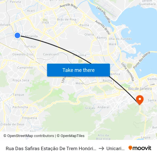 Rua Das Safiras Estação De Trem Honório Gurgel to Unicarioca map
