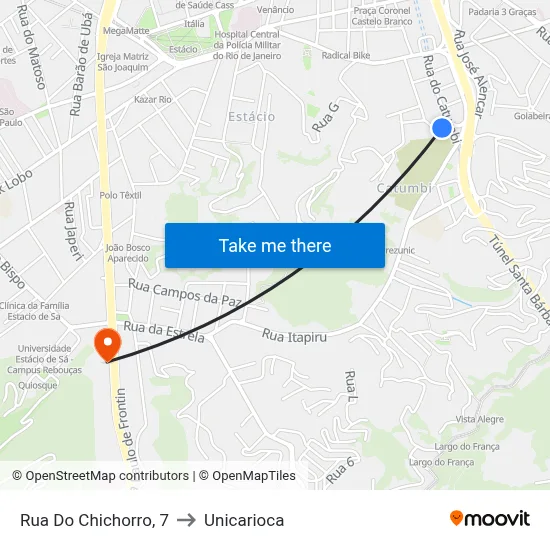 Rua Do Chichorro, 7 to Unicarioca map