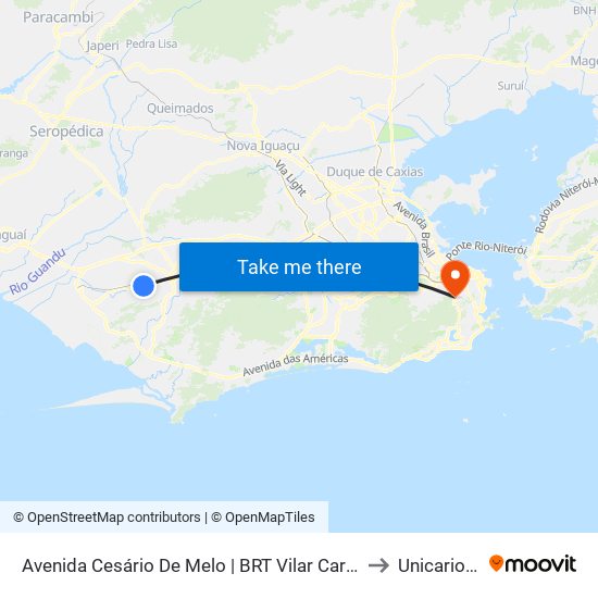 Avenida Cesário De Melo | BRT Vilar Carioca to Unicarioca map