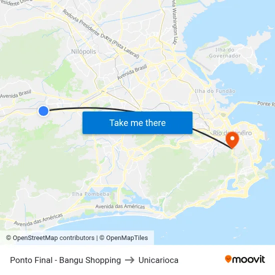 Ponto Final - Bangu Shopping to Unicarioca map
