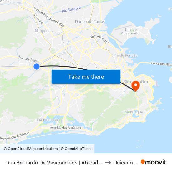 Rua Bernardo De Vasconcelos | Atacadão to Unicarioca map