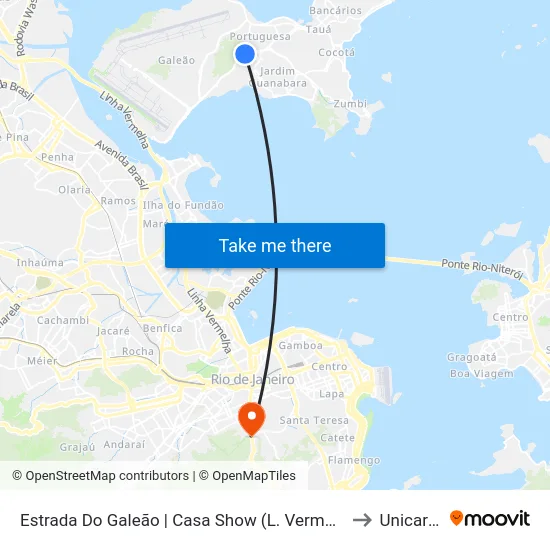 Estrada Do Galeão | Casa Show (L. Vermelha/Av. Brasil) to Unicarioca map
