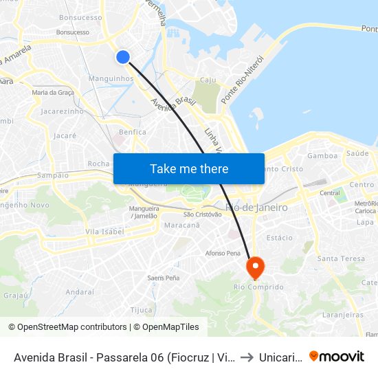 Avenida Brasil - Passarela 06 (Fiocruz | Vila Do João) to Unicarioca map