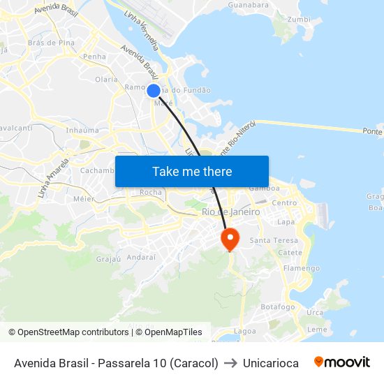 Avenida Brasil - Passarela 10 (Caracol) to Unicarioca map