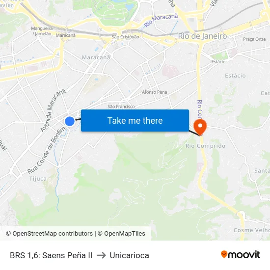 BRS 1,6: Saens Peña II to Unicarioca map