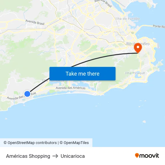 Américas Shopping to Unicarioca map