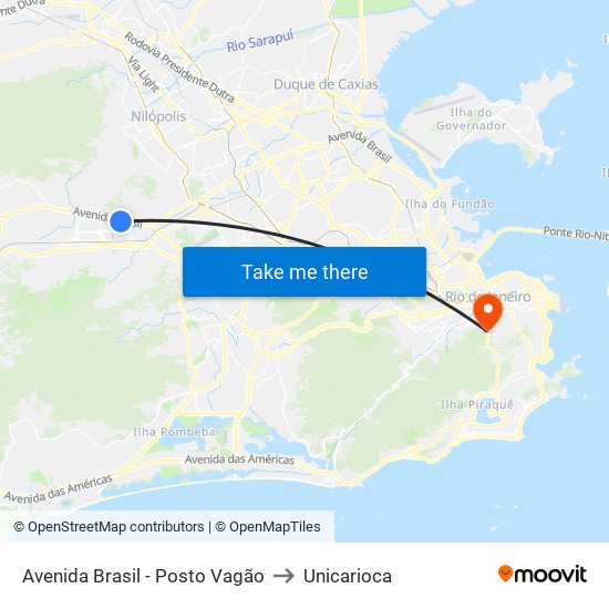 Avenida Brasil - Posto Vagão to Unicarioca map
