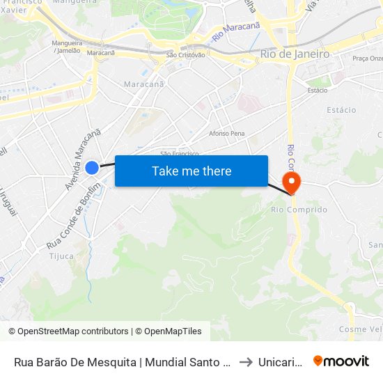 Rua Barão De Mesquita | Mundial Santo Afonso to Unicarioca map