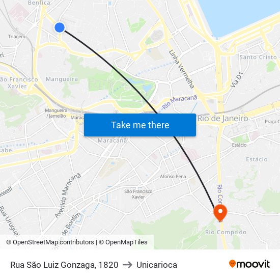 Rua São Luiz Gonzaga, 1820 to Unicarioca map